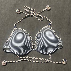 Victoria’s Secret Bikini Top 34D Padded Striped Braided Pom Pom Detail Perfect